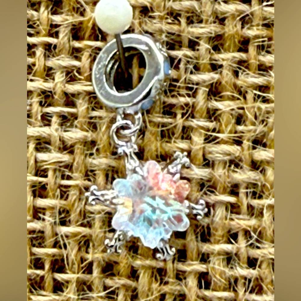 Iridescent Snowflake Dangle Charm – Sterling Silver, New